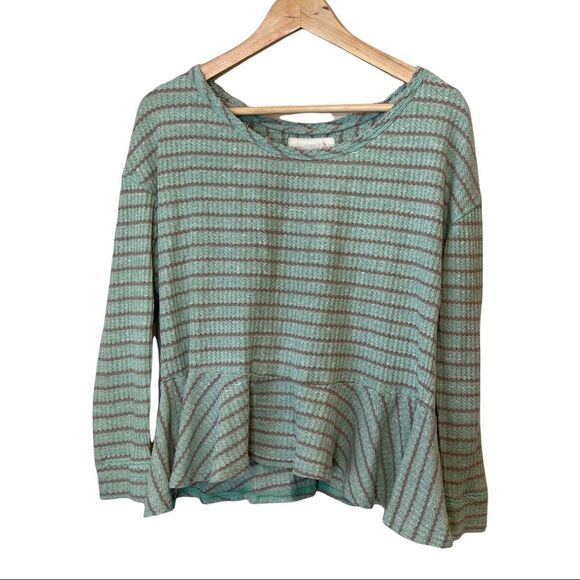 Free People We the Free Auntie Em Peplum Thermal Striped Waffle Knit Top Small - Picture 4 of 7